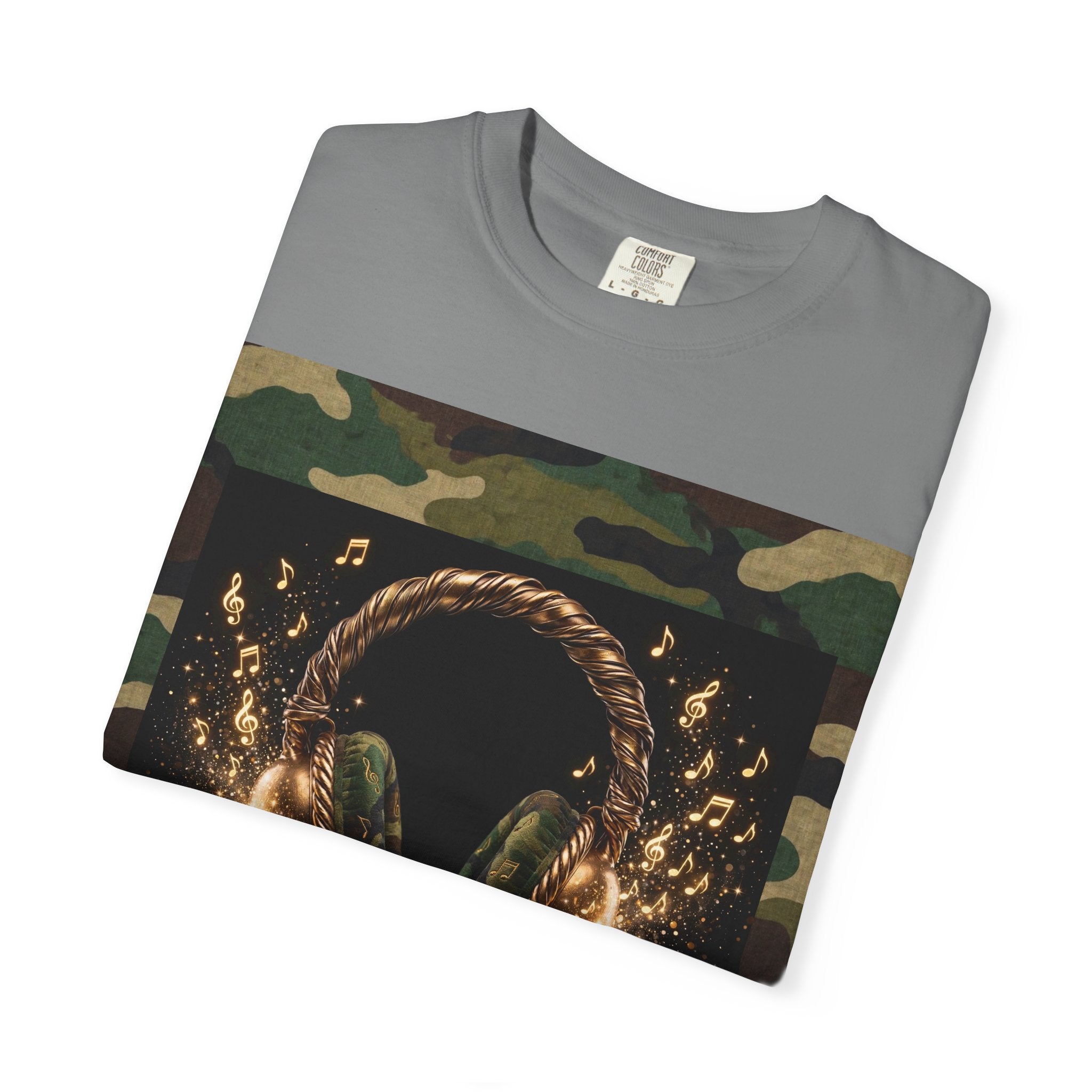Camo Headphones Tee — Gold Spark DJ Music Graphic T-Shirt - The LW Shop