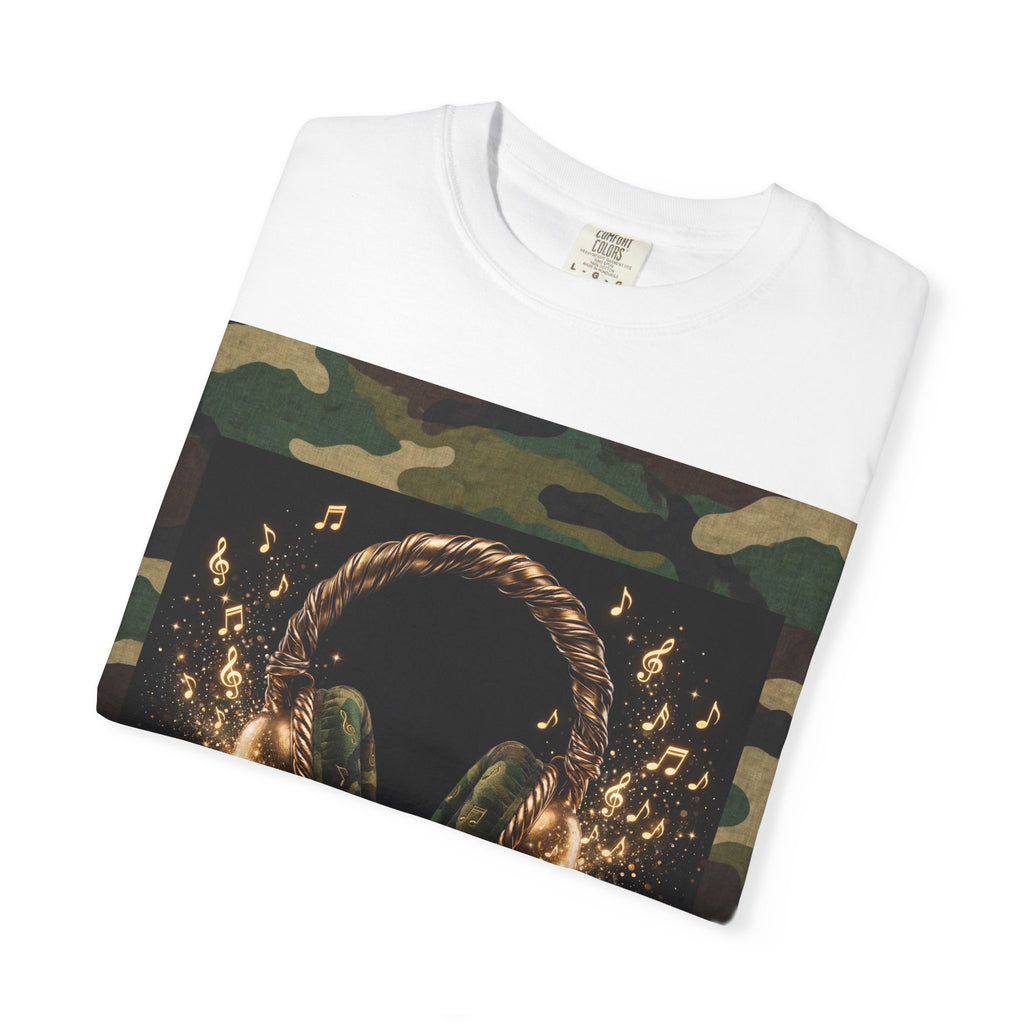 Camo Headphones Tee — Gold Spark DJ Music Graphic T-Shirt - The LW Shop