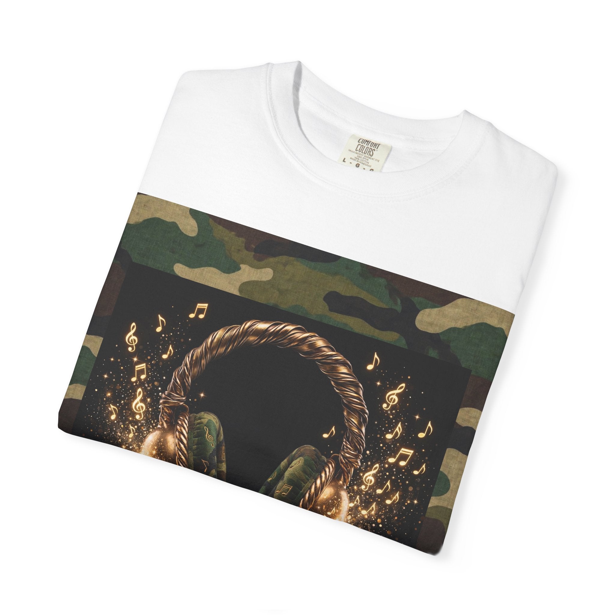 Camo Headphones Tee — Gold Spark DJ Music Graphic T-Shirt - The LW Shop