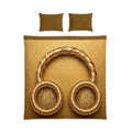 Golden Headphones Cotton Bed Set - Music Lover Duvet Cover & Pillowcases