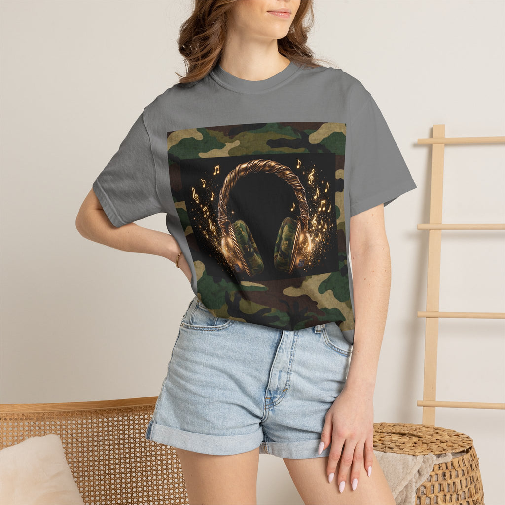 Camo Headphones Tee — Gold Spark DJ Music Graphic T-Shirt - The LW Shop