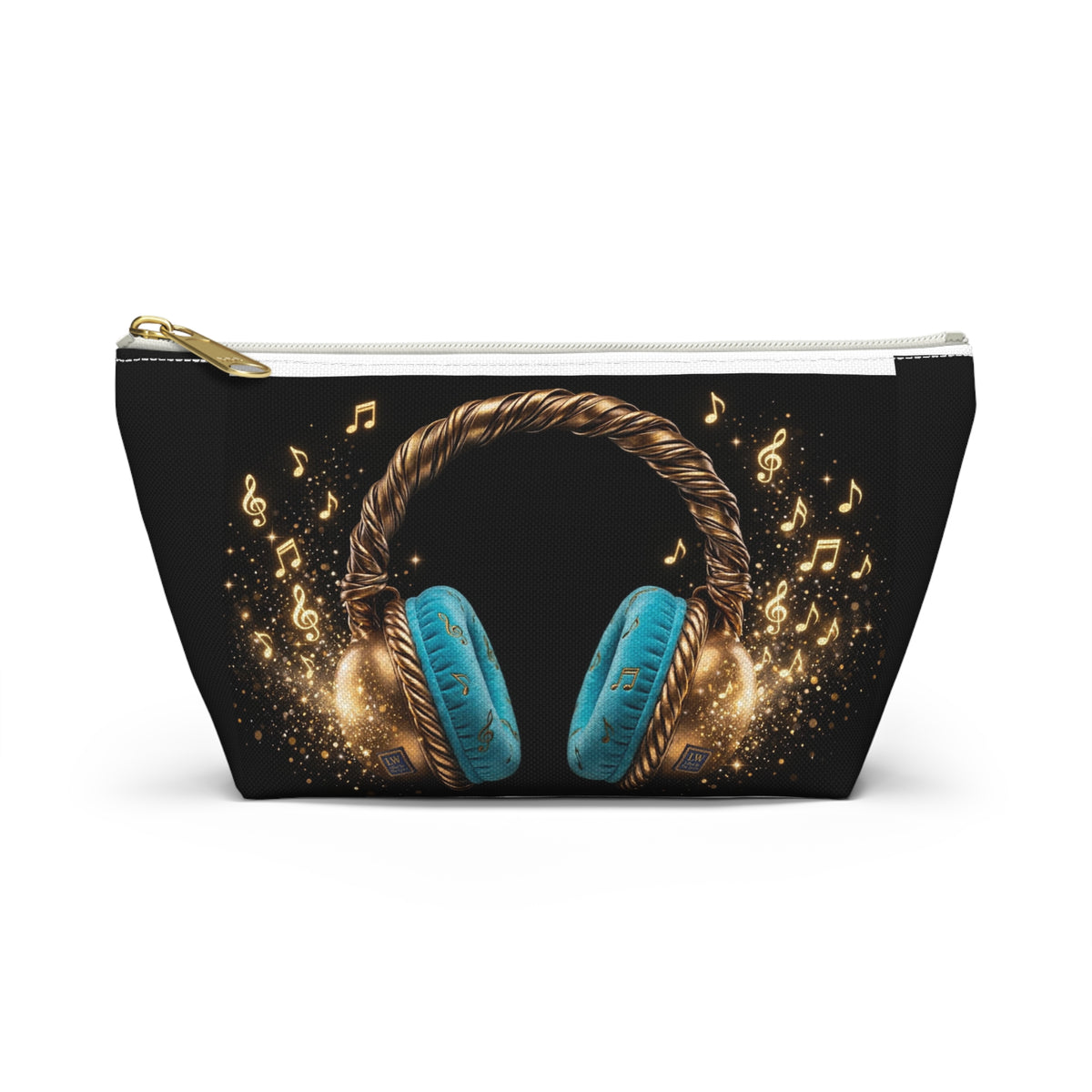 Musical Headphones Accessory Pouch — Blue Headset & Gold Music Notes - The LW Shop