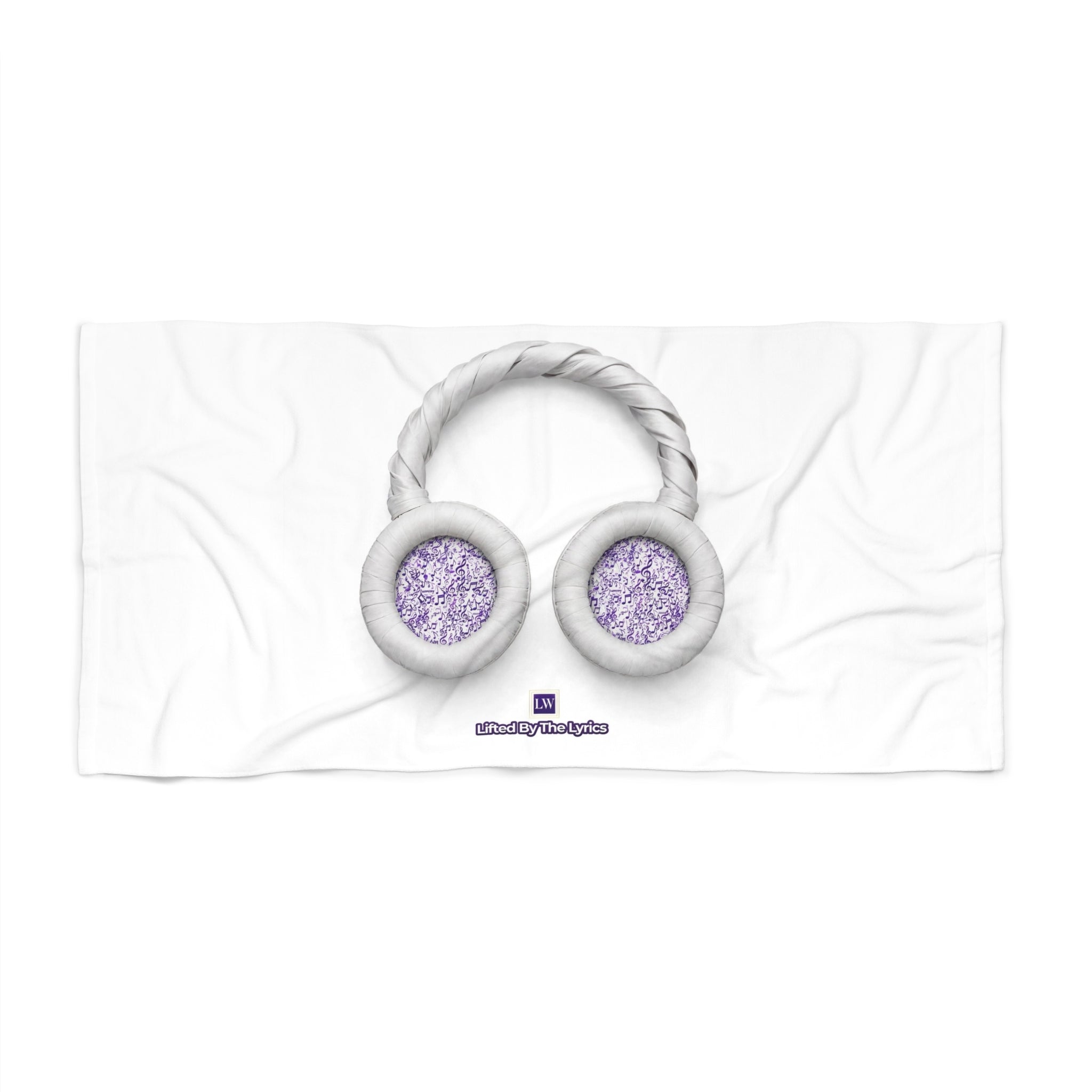 Crystal Headphones Beach Towel — Luxe Glitter Earbuds Design