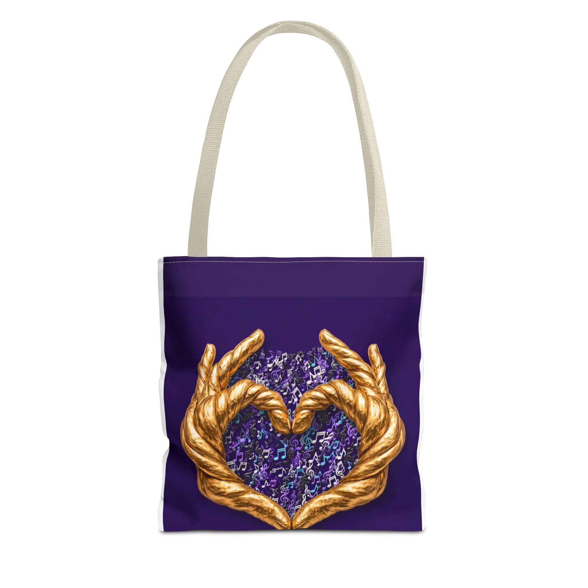 Purple Heart Tote Bag with Gold Hand Heart Design – "Lifted By The Lyrics" Art Tote