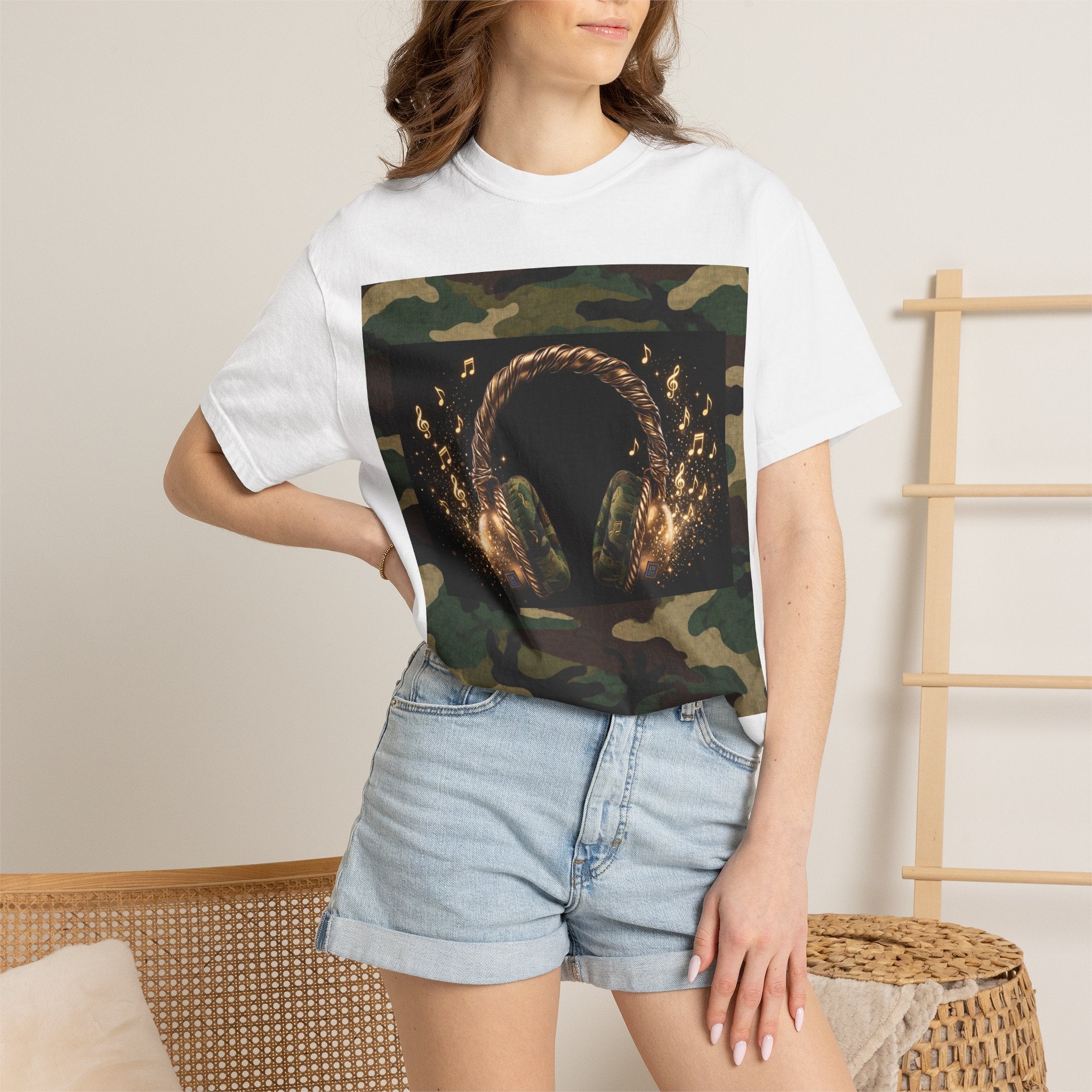 Camo Headphones Tee — Gold Spark DJ Music Graphic T-Shirt - The LW Shop