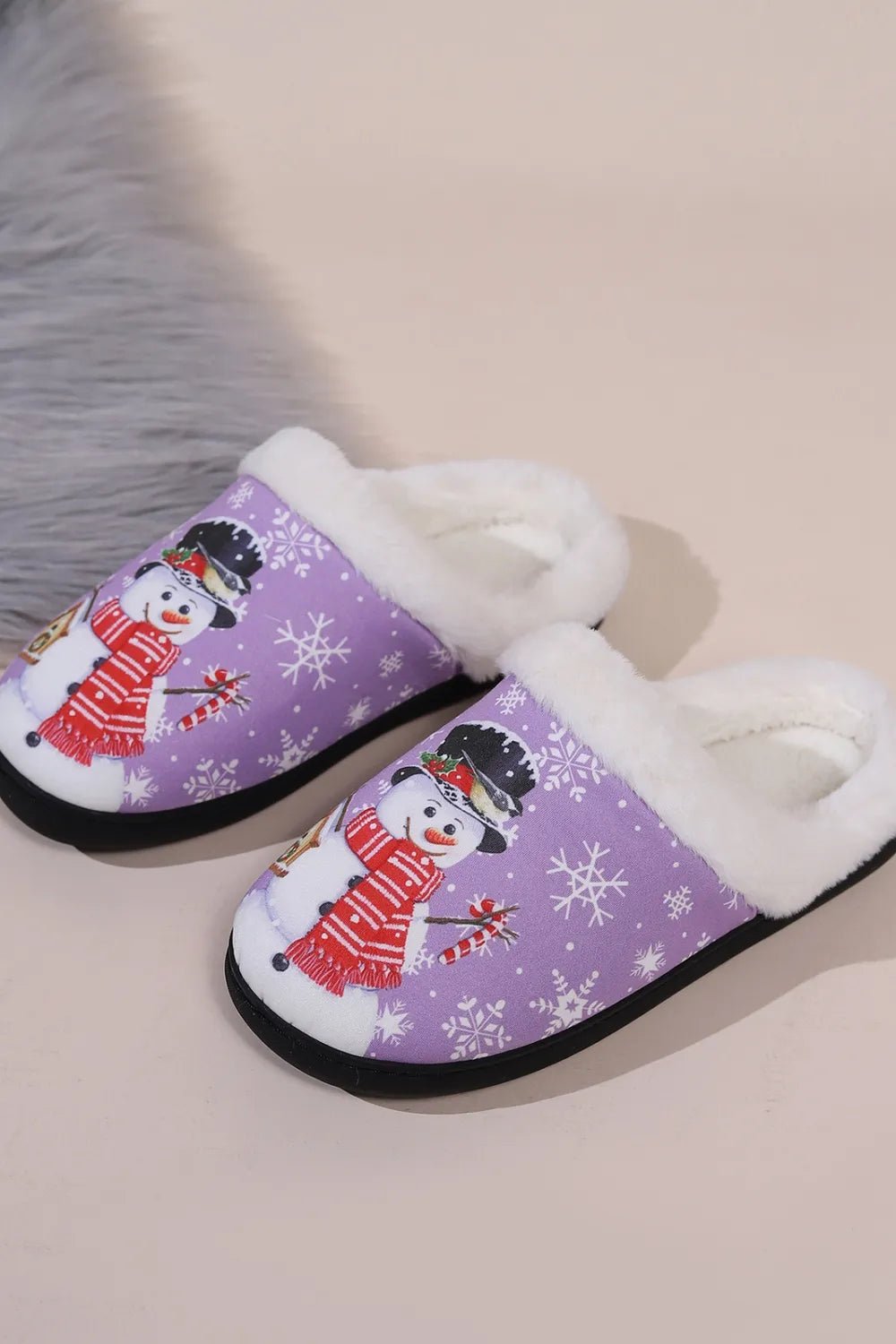 Snowman Round Toe Faux Fur Slippers - The LW Shop