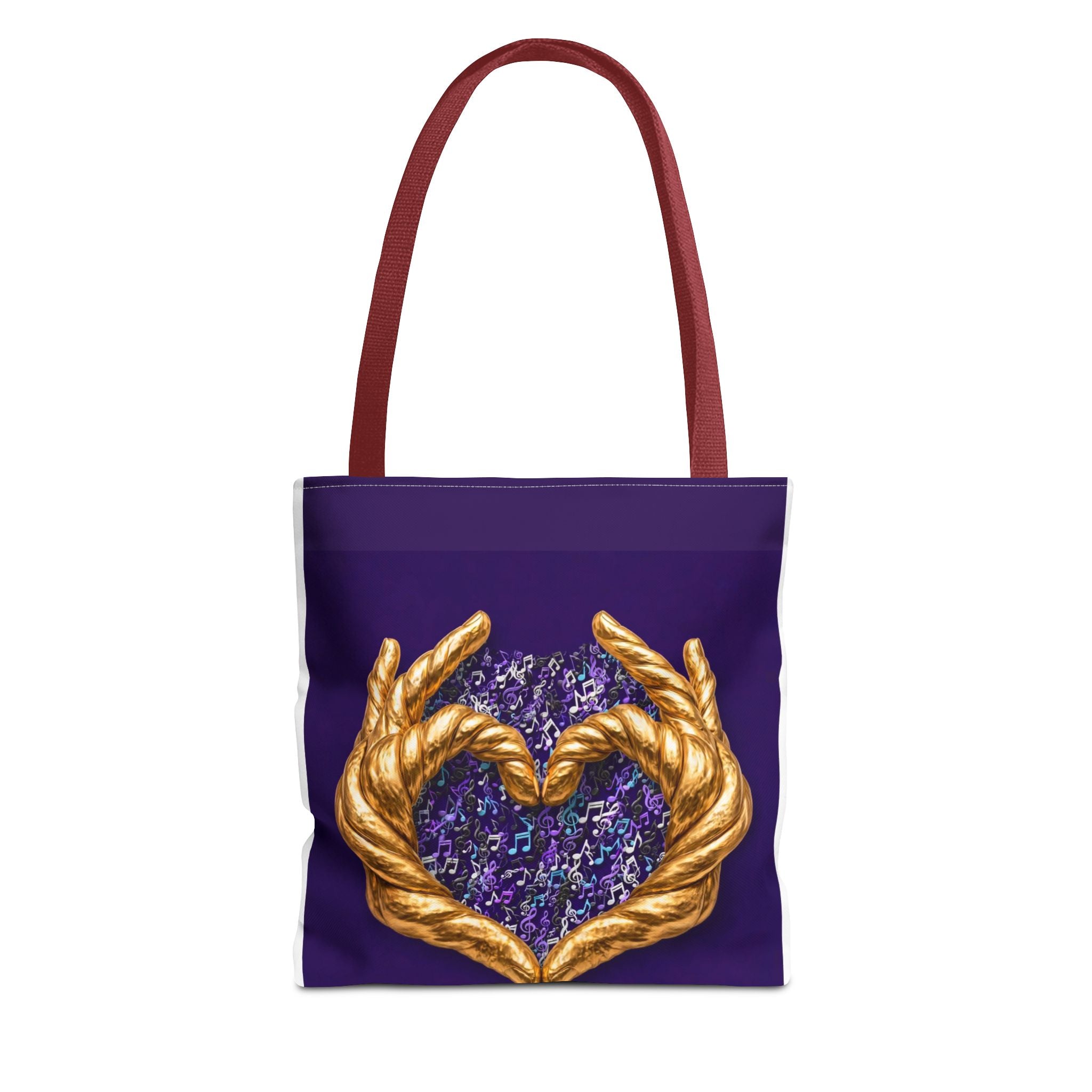 Purple Heart Tote Bag with Gold Hand Heart Design – "Lifted By The Lyrics" Art Tote