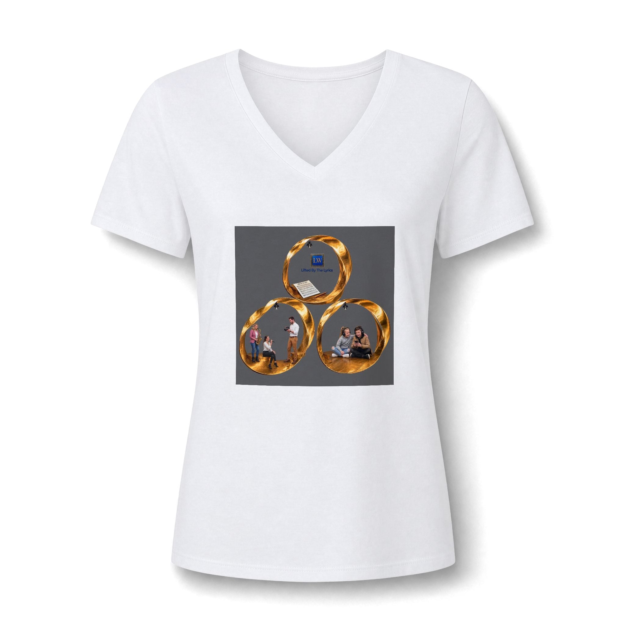 Women's V-Neck Tee — Gold Ring Trio Photo Design
