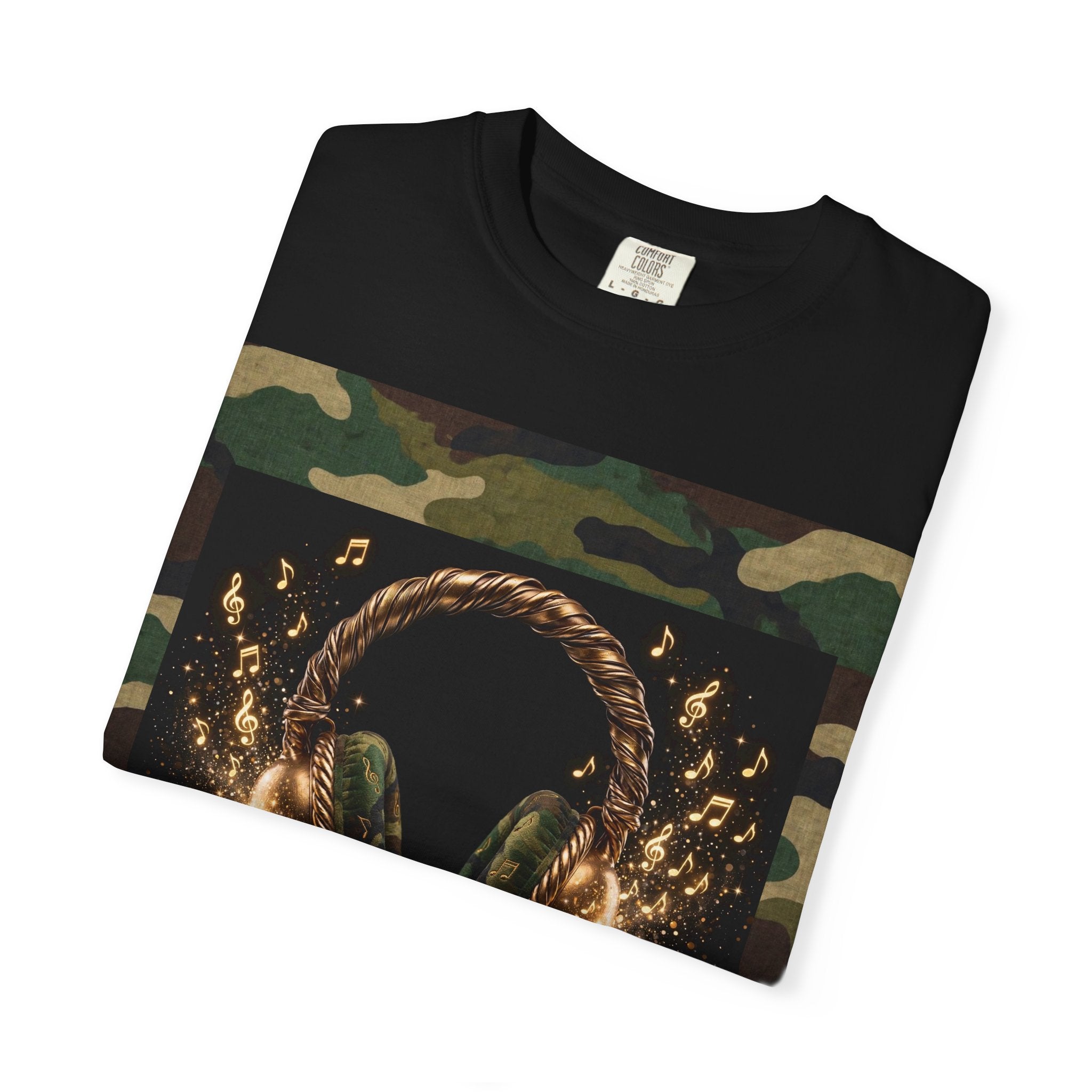 Camo Headphones Tee — Gold Spark DJ Music Graphic T-Shirt - The LW Shop