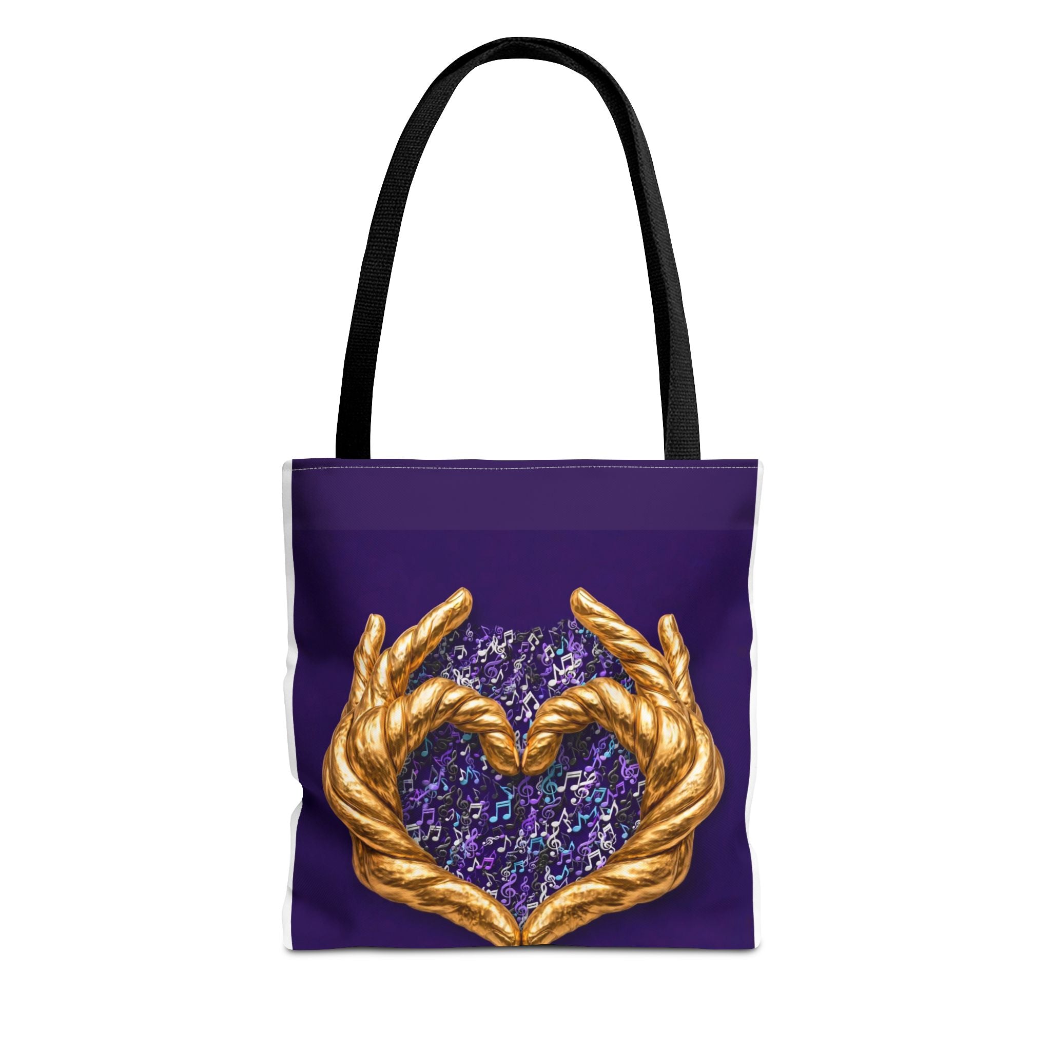 Purple Heart Tote Bag with Gold Hand Heart Design – "Lifted By The Lyrics" Art Tote