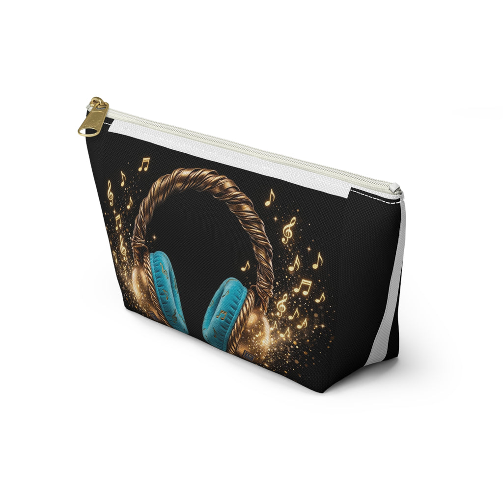 Musical Headphones Accessory Pouch — Blue Headset & Gold Music Notes - The LW Shop