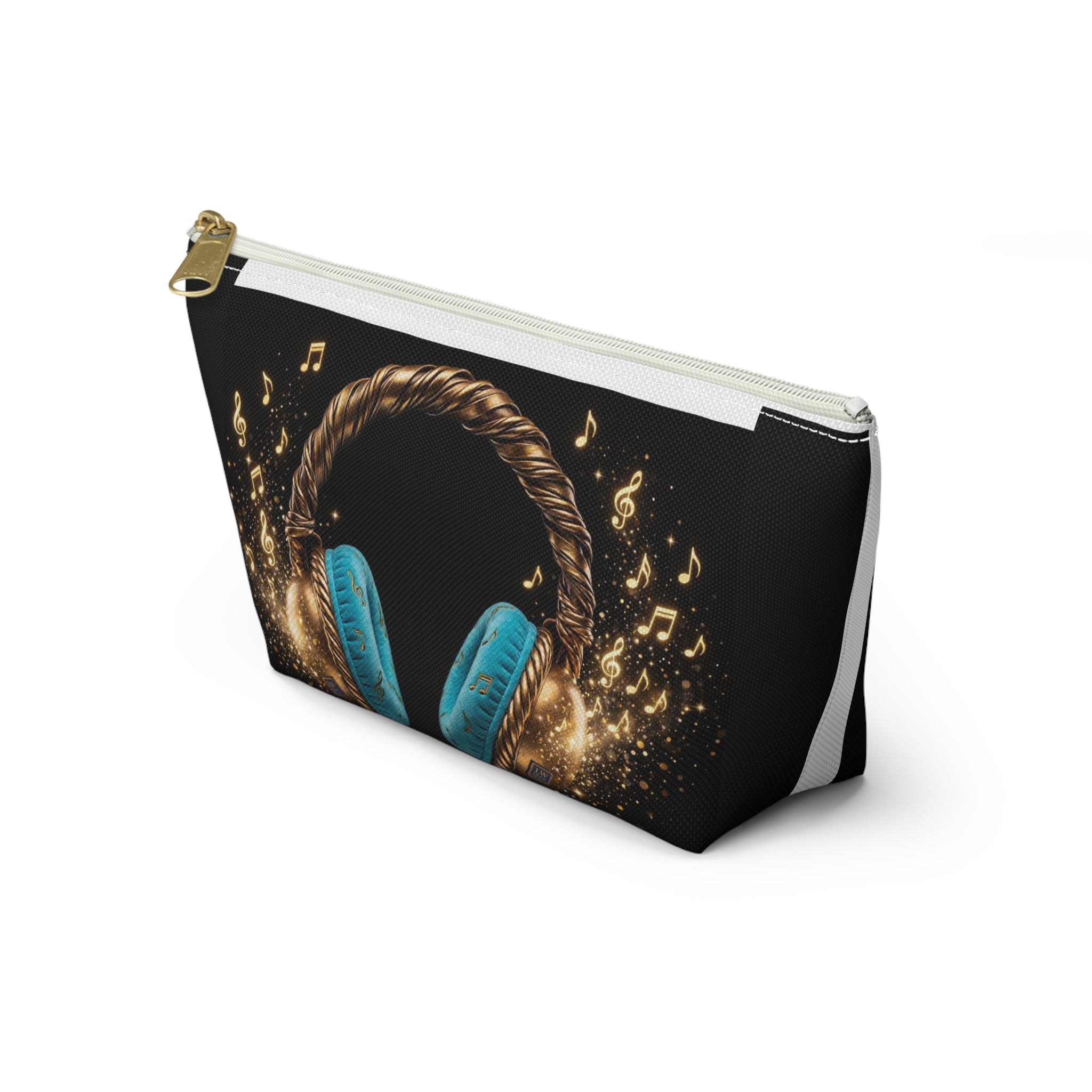 Musical Headphones Accessory Pouch — Blue Headset & Gold Music Notes - The LW Shop