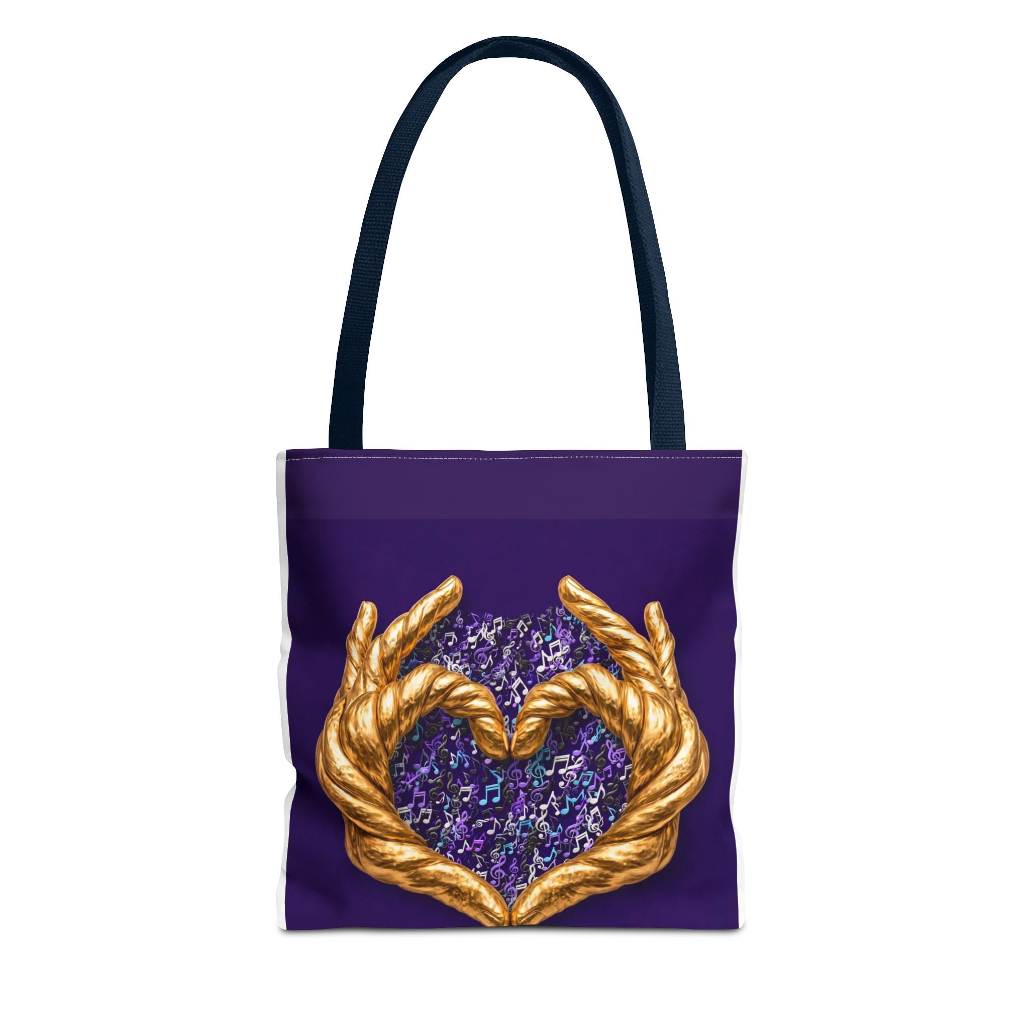 Purple Heart Tote Bag with Gold Hand Heart Design – "Lifted By The Lyrics" Art Tote