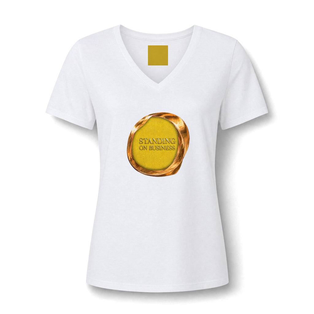 Standing On Buisness Women's V‑Neck Tee — 'Standing on Business' Gold Wax Seal Graphic