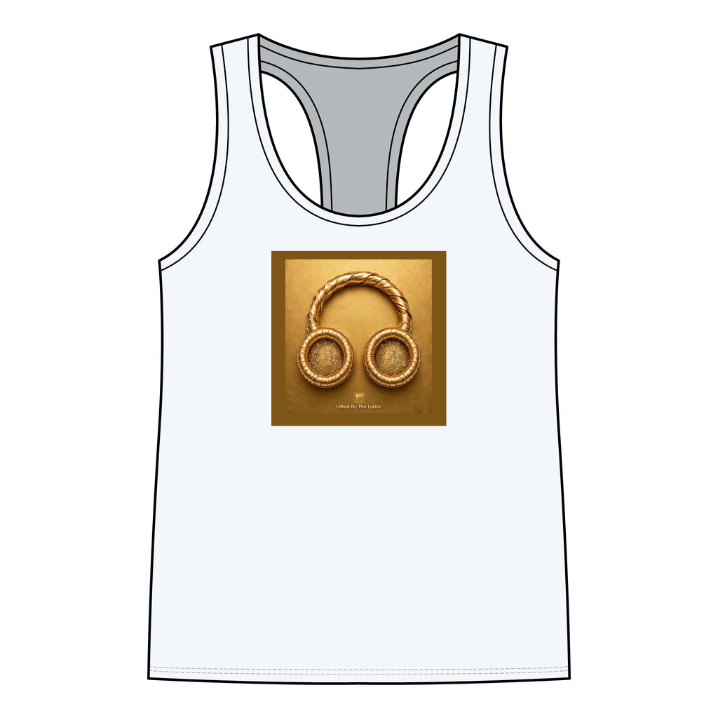 Gold Headphones Graphic Racerback Tank — Women's Music Lover Tank Top