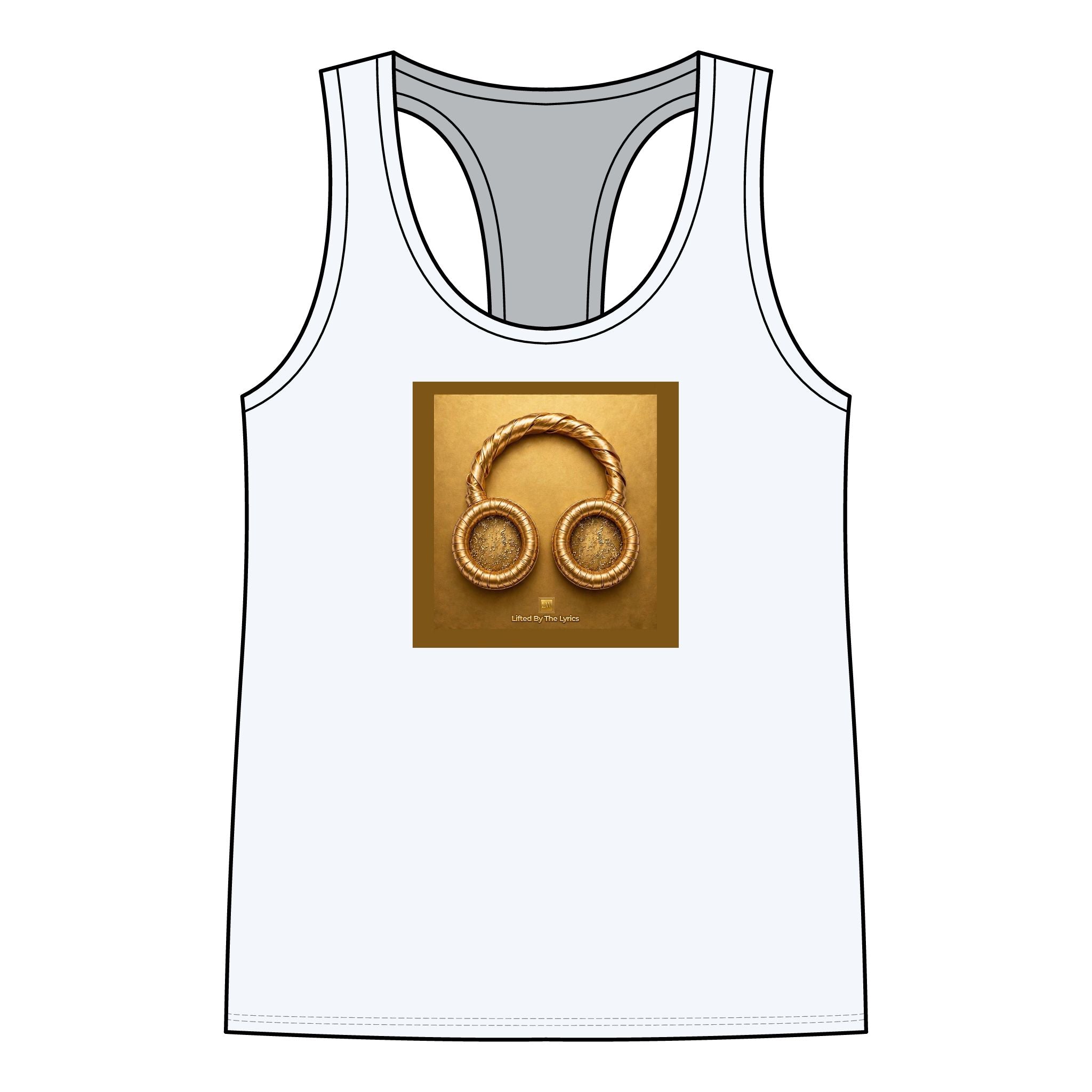 Gold Headphones Graphic Racerback Tank — Women's Music Lover Tank Top