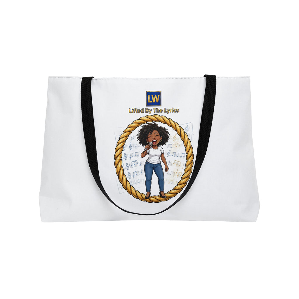 Singing Lady Weekender Tote Bag — "Lifted by the Lord" Afro Woman Canvas Travel Tote