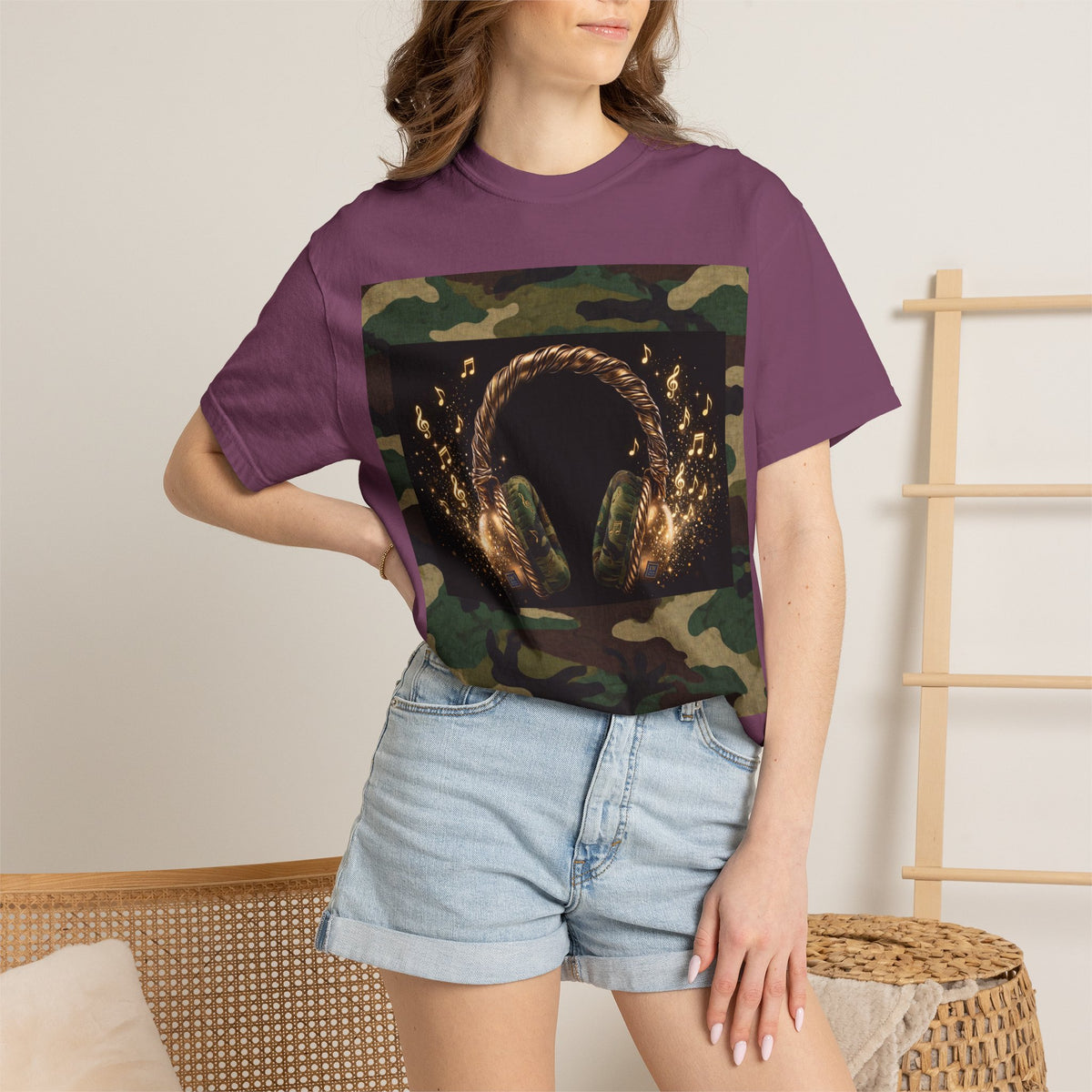 Camo Headphones Tee — Gold Spark DJ Music Graphic T-Shirt - The LW Shop