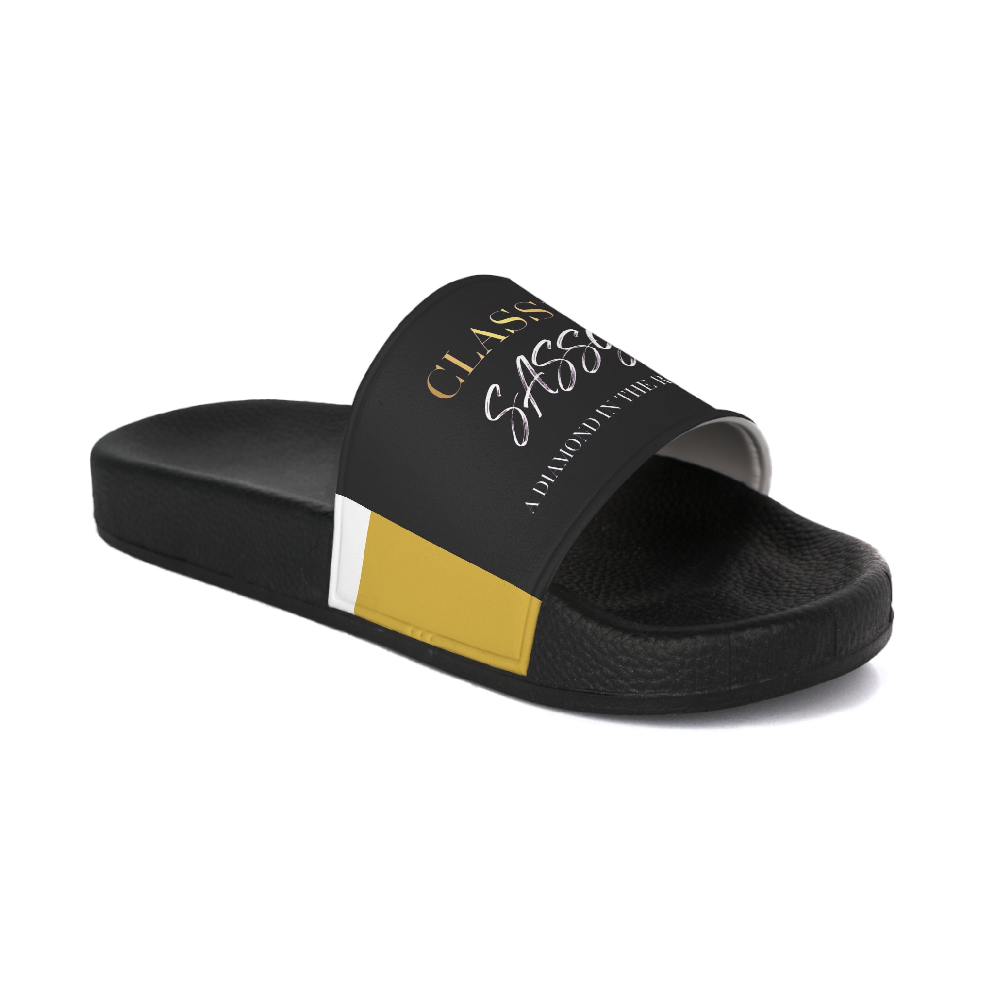 Classy Sassy Women’s Slide Sandals — Black and Gold Casual Pool Slides - The LW Shop