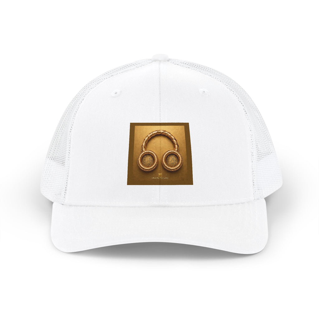 Gold Headphone designed Snapback Trucker Hat — Heart Hands Graphic Cap