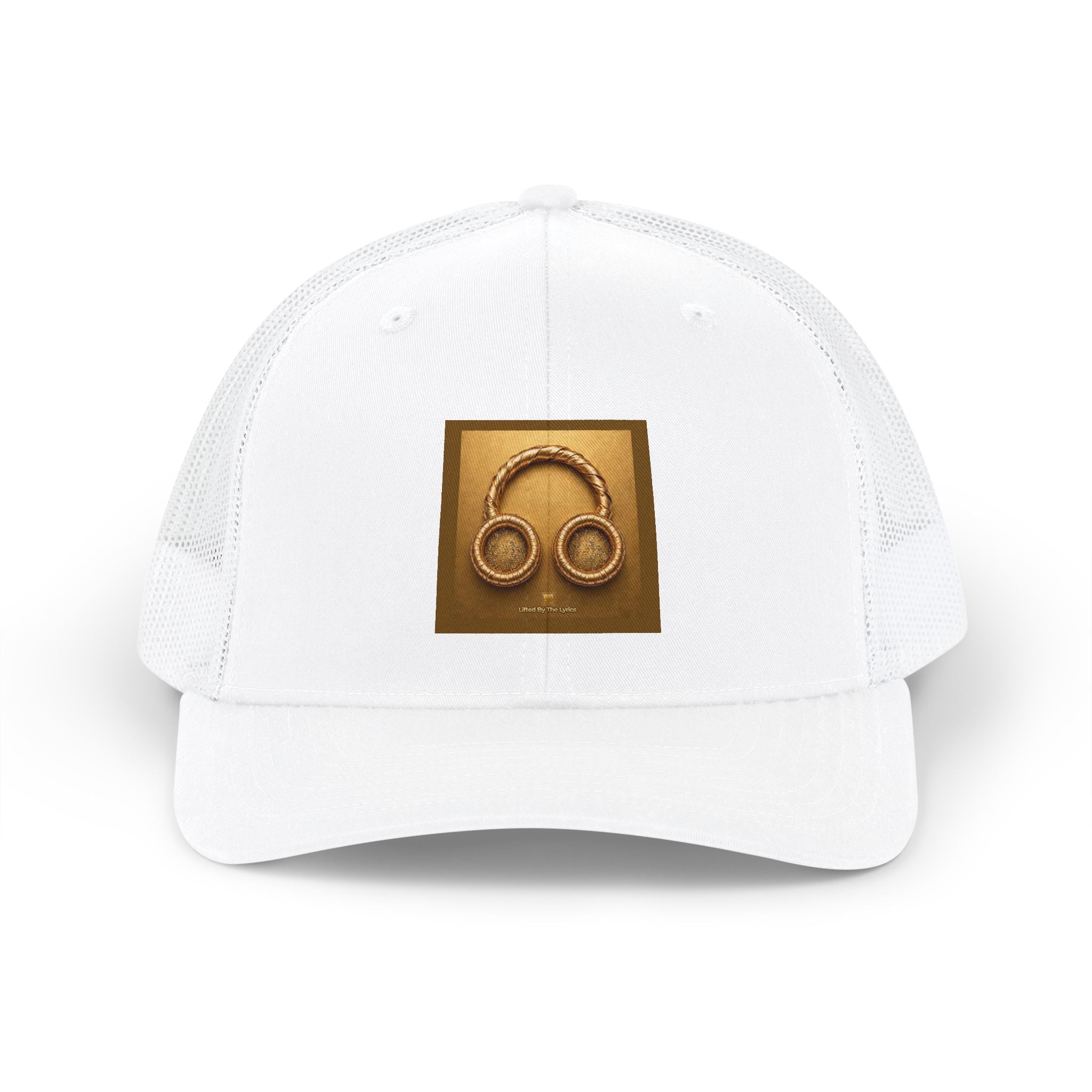 Gold Headphone designed Snapback Trucker Hat — Heart Hands Graphic Cap