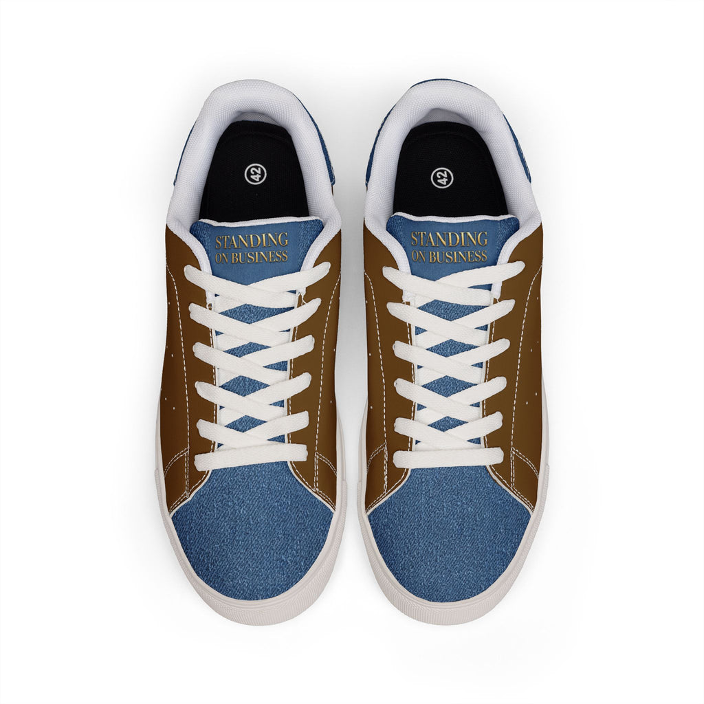 Standing On Buisness Leather Low-Top Sneakers — Brown & Denim Casual Women’s Shoes - The LW Shop