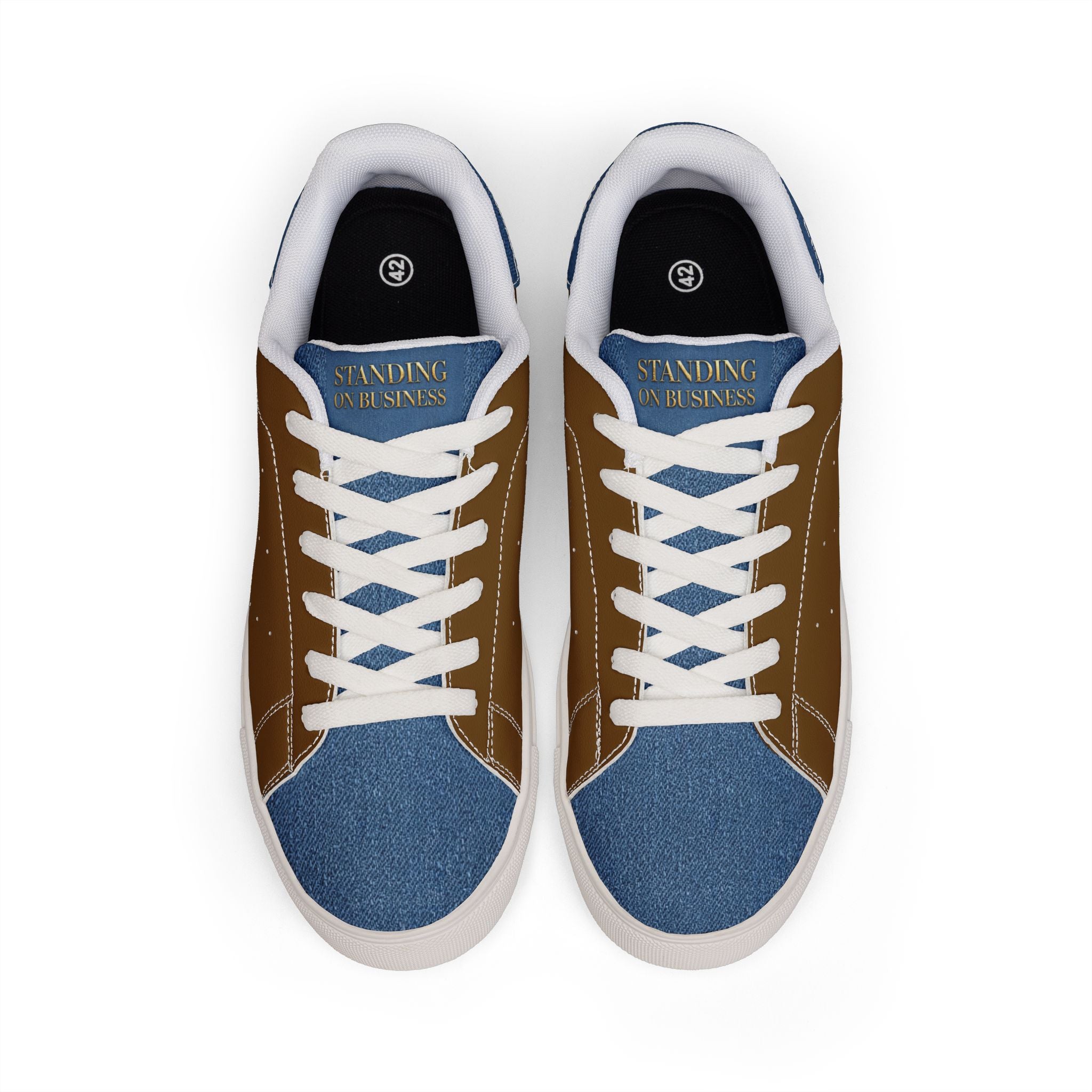 Standing On Buisness Leather Low-Top Sneakers — Brown & Denim Casual Women’s Shoes - The LW Shop