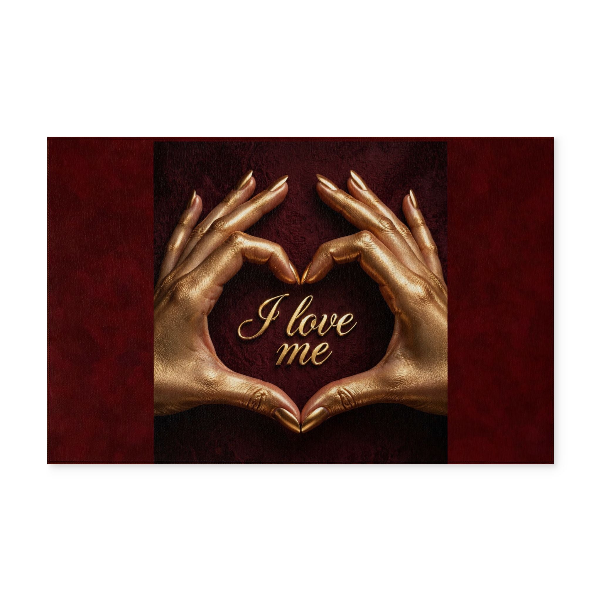 I Love Me Washable Rug — Golden Hands Heart Accent Rug, Plush Machine-Washable Area Mat