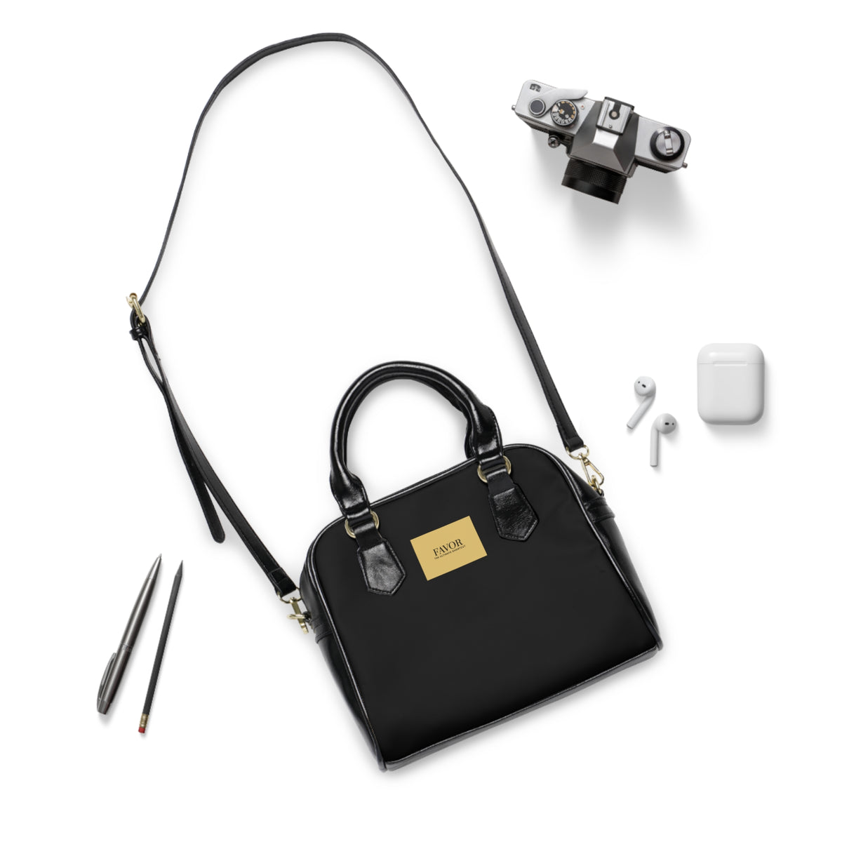 “ Favor The Ultimate Shortcut “ Classic Black & Gold Shoulder Handbag – Elegant Everyday Tote - The LW Shop