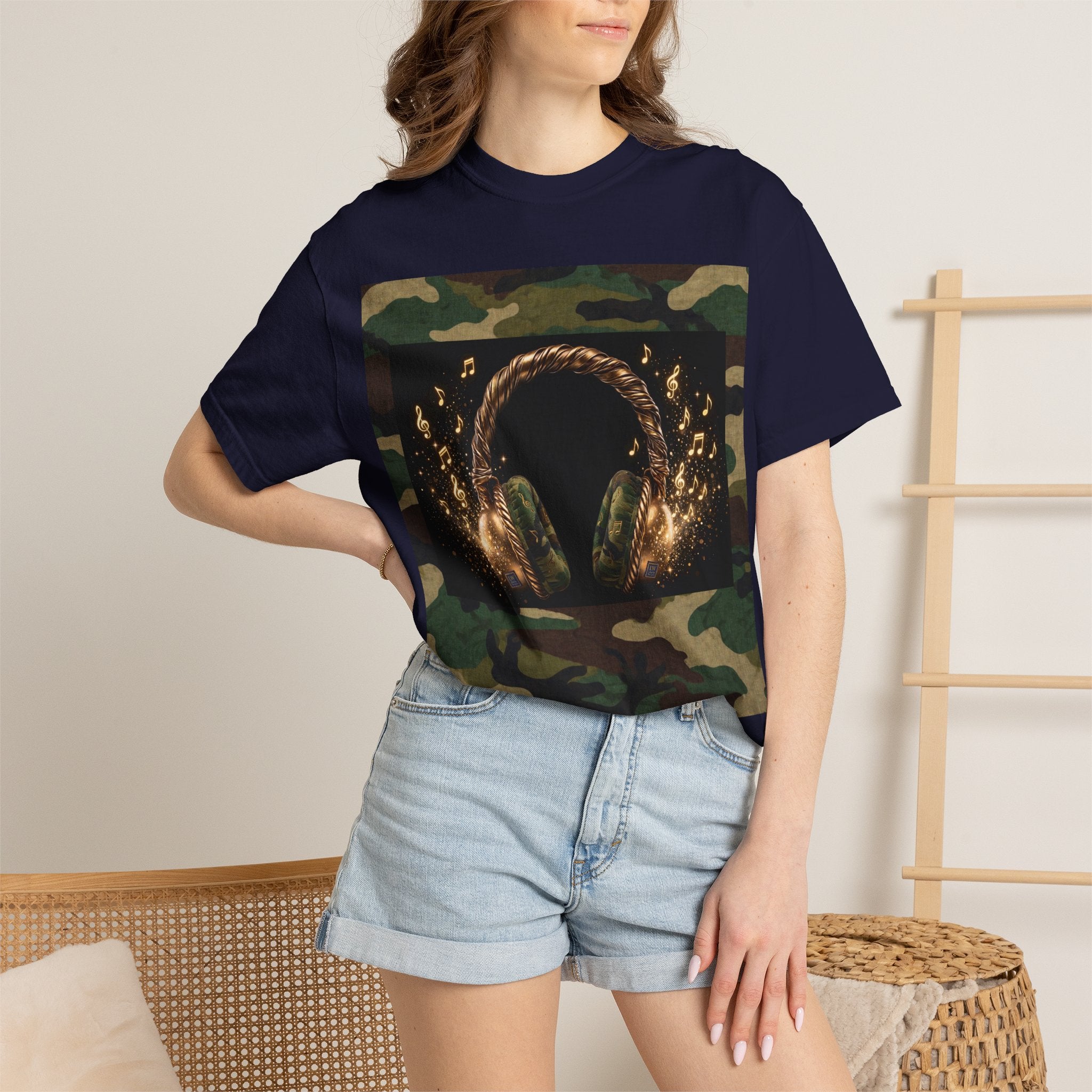 Camo Headphones Tee — Gold Spark DJ Music Graphic T-Shirt - The LW Shop