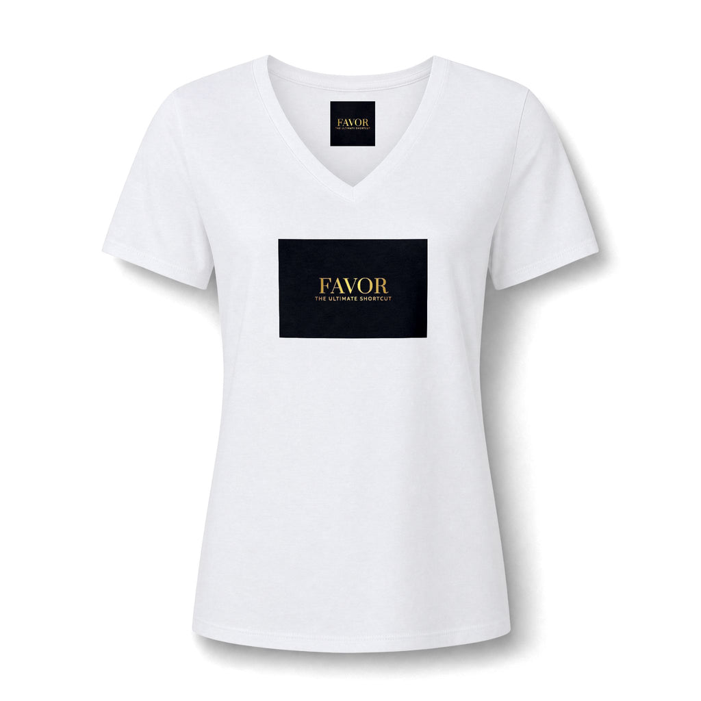 V-Neck Tee — 'Favor Heavens Favorite' Gold Script Graphic - The LW Shop