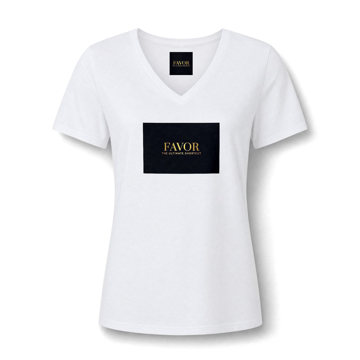 V-Neck Tee — 'Favor Heavens Favorite' Gold Script Graphic - The LW Shop