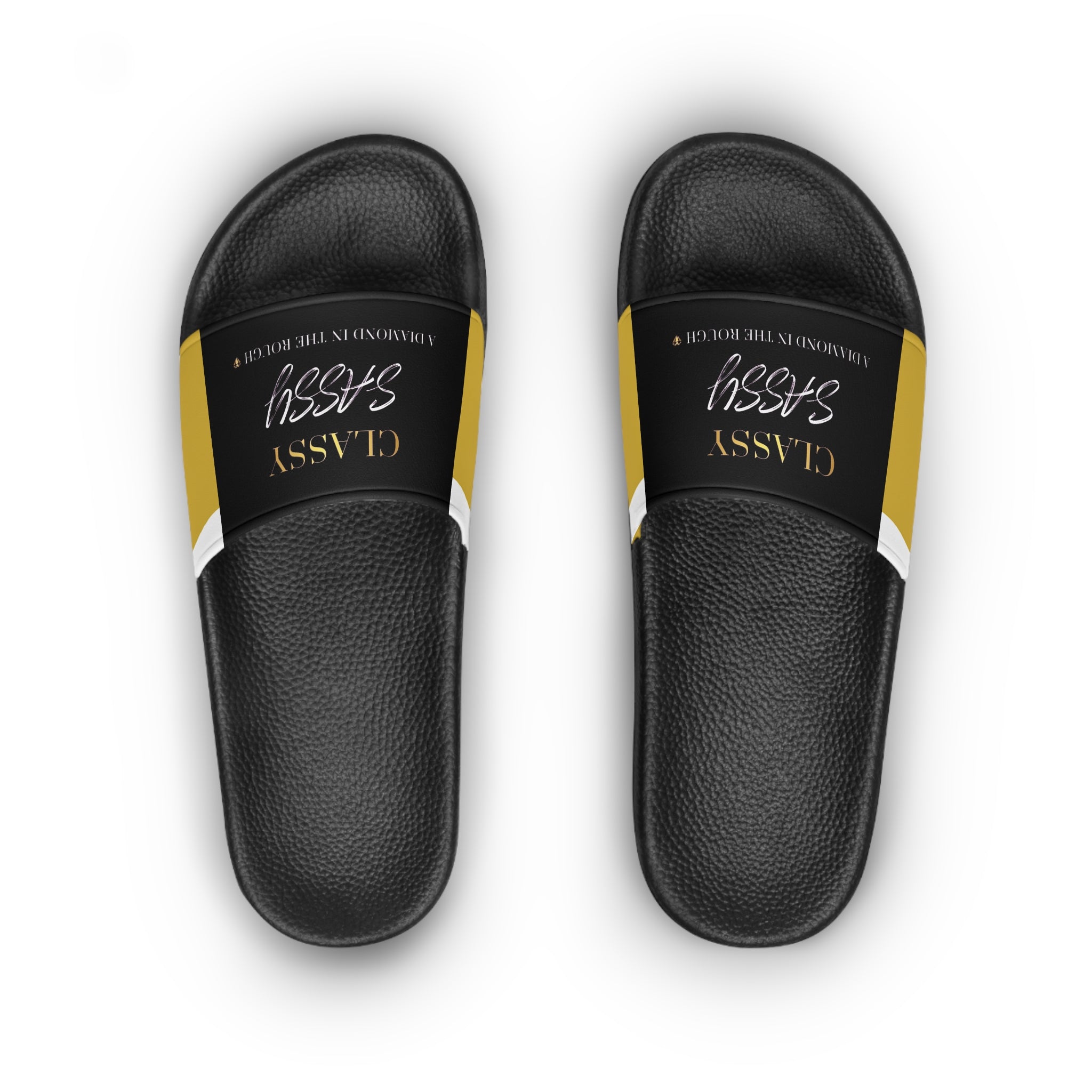 Classy Sassy Women’s Slide Sandals — Black and Gold Casual Pool Slides - The LW Shop