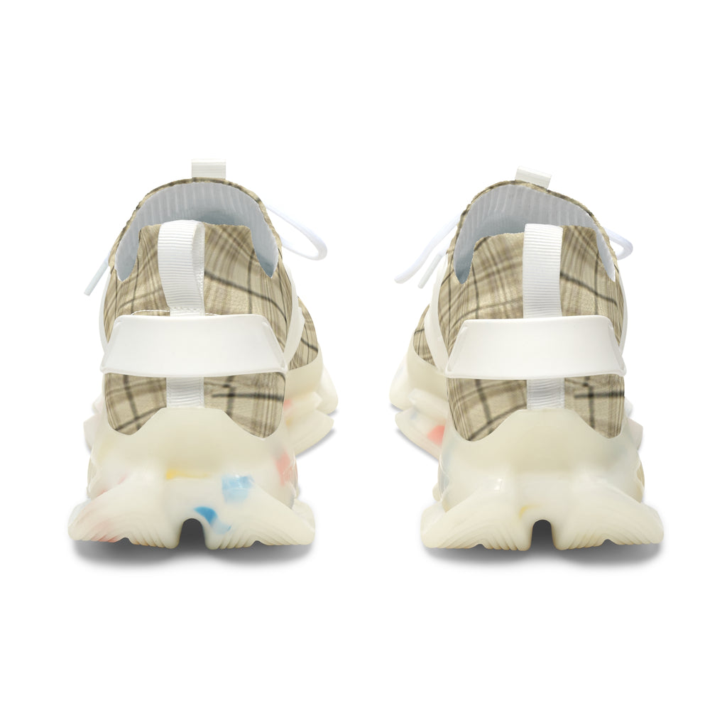 Plaid Mesh Sneakers — Women's Beige Lightweight Athletic Shoes