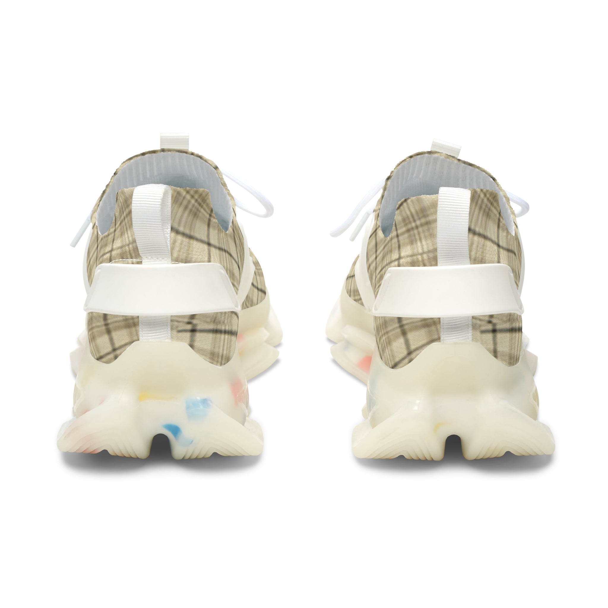 Plaid Mesh Sneakers — Women's Beige Lightweight Athletic Shoes