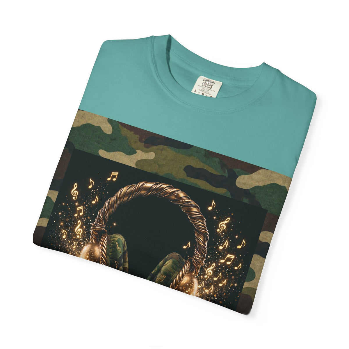 Camo Headphones Tee — Gold Spark DJ Music Graphic T-Shirt - The LW Shop