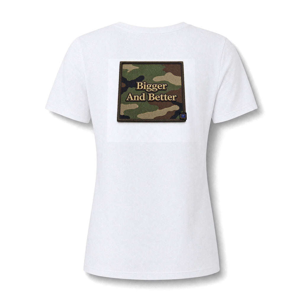 Women's V-Neck Tee — 'Stronger Than Ever' Camo Patch Graphic - The LW Shop