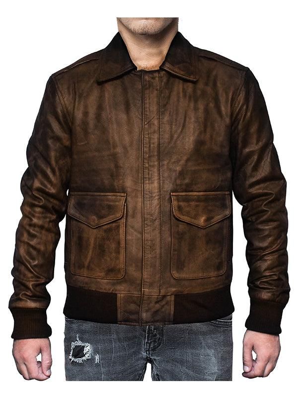 Distressed Brown Leather Jacket A2 Navy Flight - The LW Shop