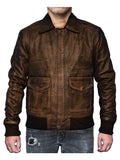 Distressed Brown Leather Jacket A2 Navy Flight - The LW Shop