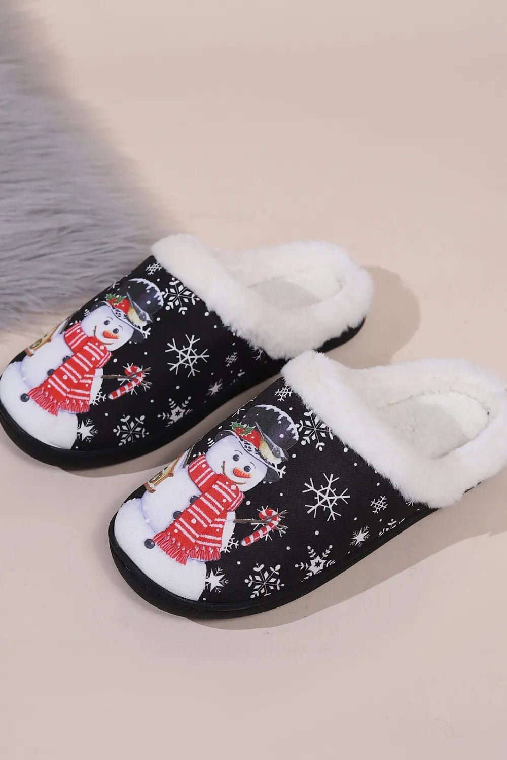 Snowman Round Toe Faux Fur Slippers - The LW Shop