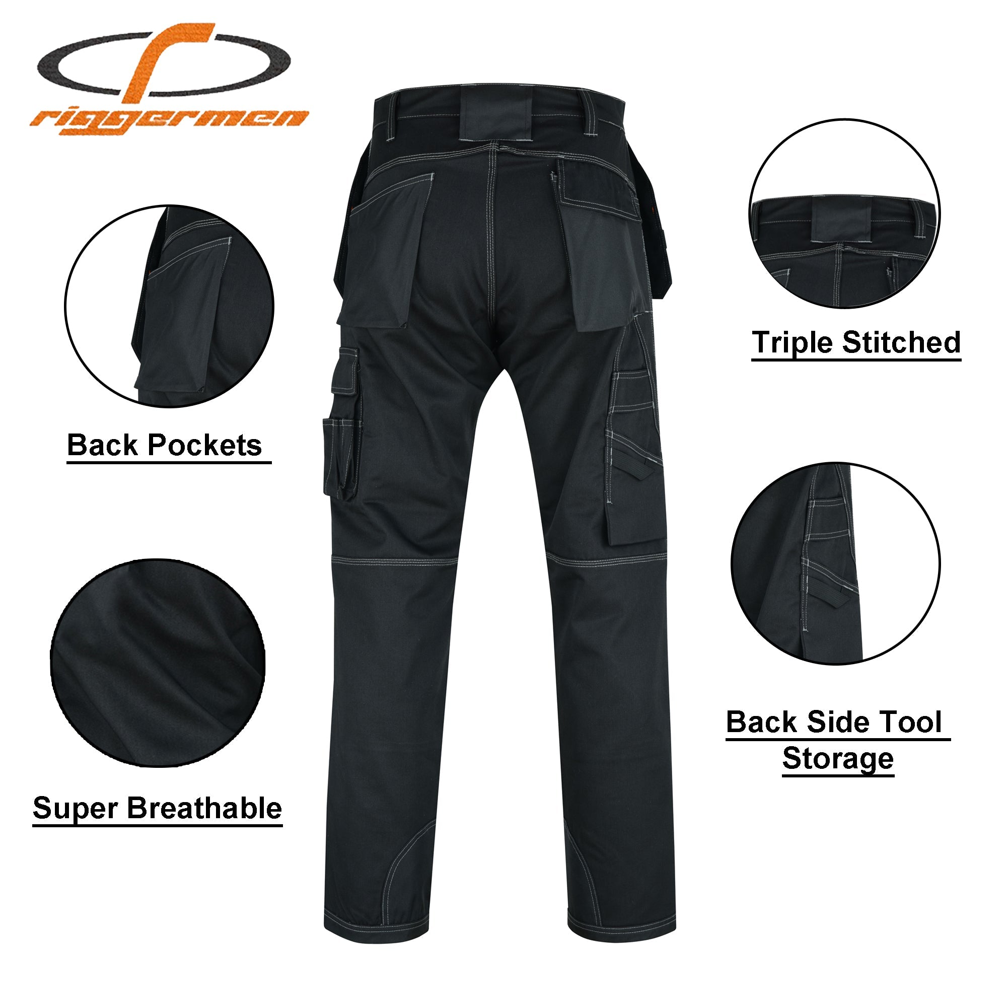 Riggermen Mens Work Pants Lightweight Cargo Tactical Trouser with Holster Pockets Relaxed Fit Safety Pants for Construction - The LW Shop