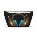Musical Headphones Accessory Pouch — Blue Headset & Gold Music Notes - The LW Shop