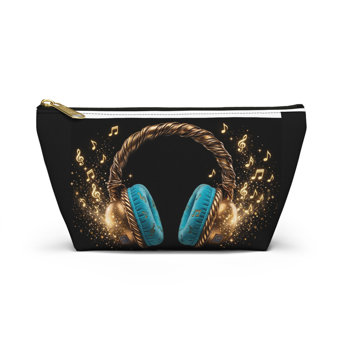 Musical Headphones Accessory Pouch — Blue Headset & Gold Music Notes - The LW Shop