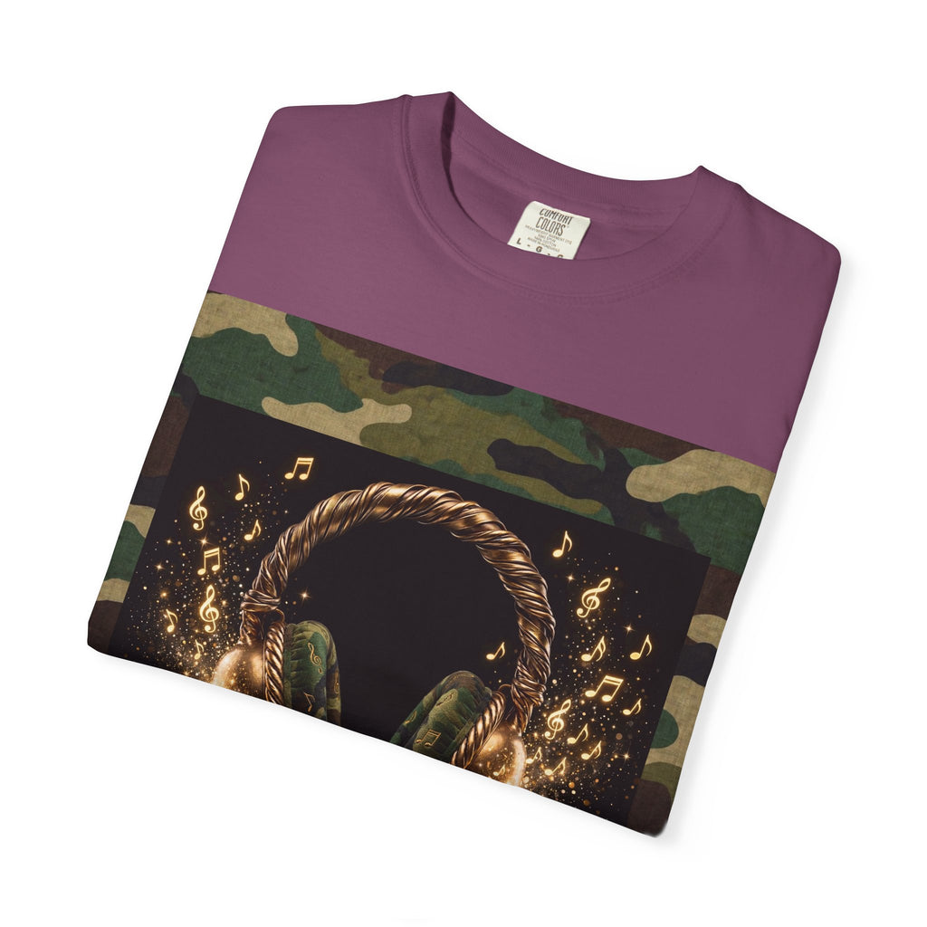 Camo Headphones Tee — Gold Spark DJ Music Graphic T-Shirt - The LW Shop