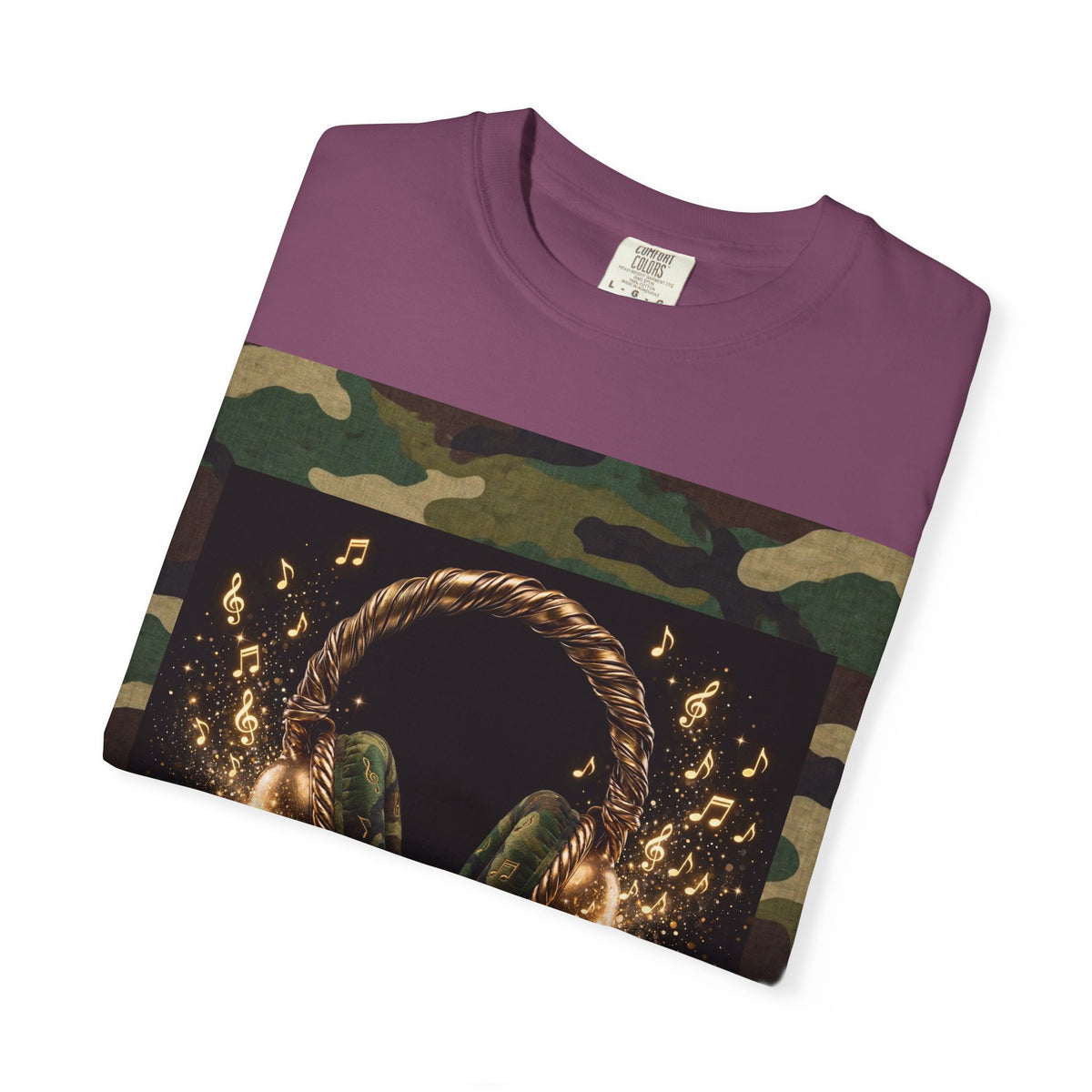 Camo Headphones Tee — Gold Spark DJ Music Graphic T-Shirt - The LW Shop