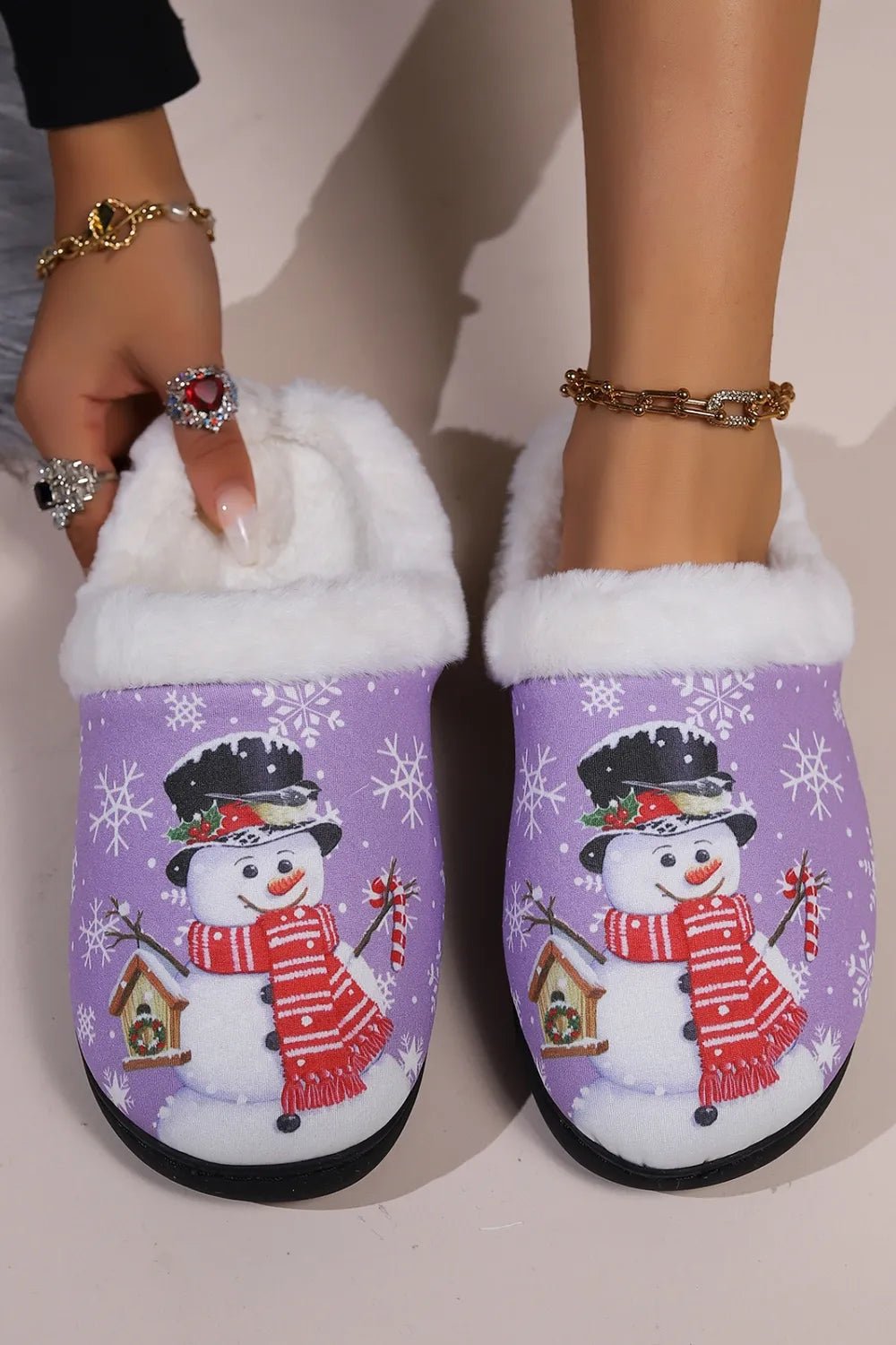Snowman Round Toe Faux Fur Slippers - The LW Shop