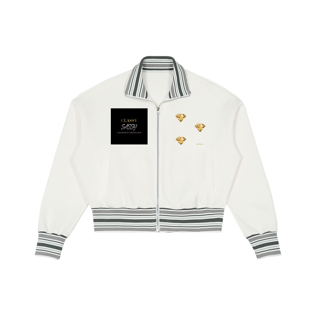 Striped Rib Collar Zip Jacket