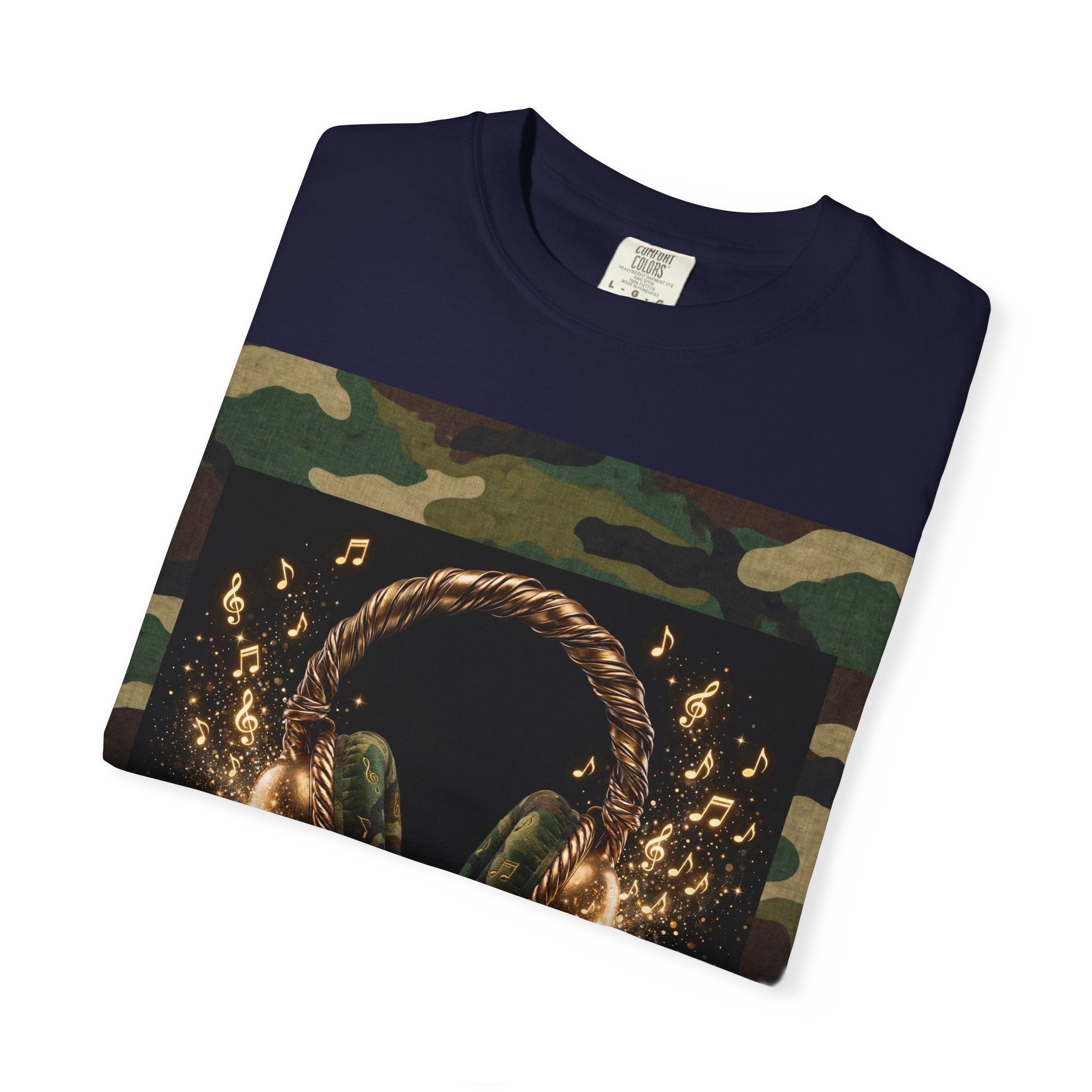 Camo Headphones Tee — Gold Spark DJ Music Graphic T-Shirt - The LW Shop