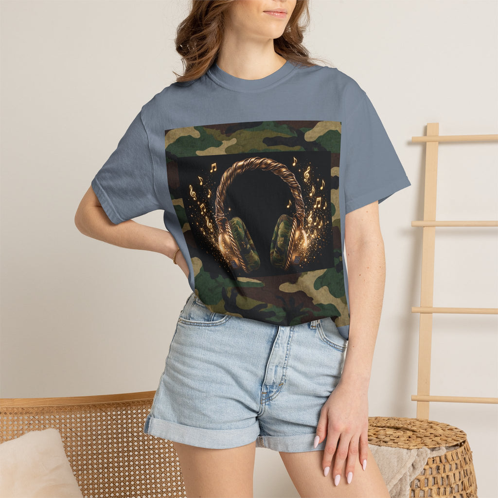 Camo Headphones Tee — Gold Spark DJ Music Graphic T-Shirt - The LW Shop