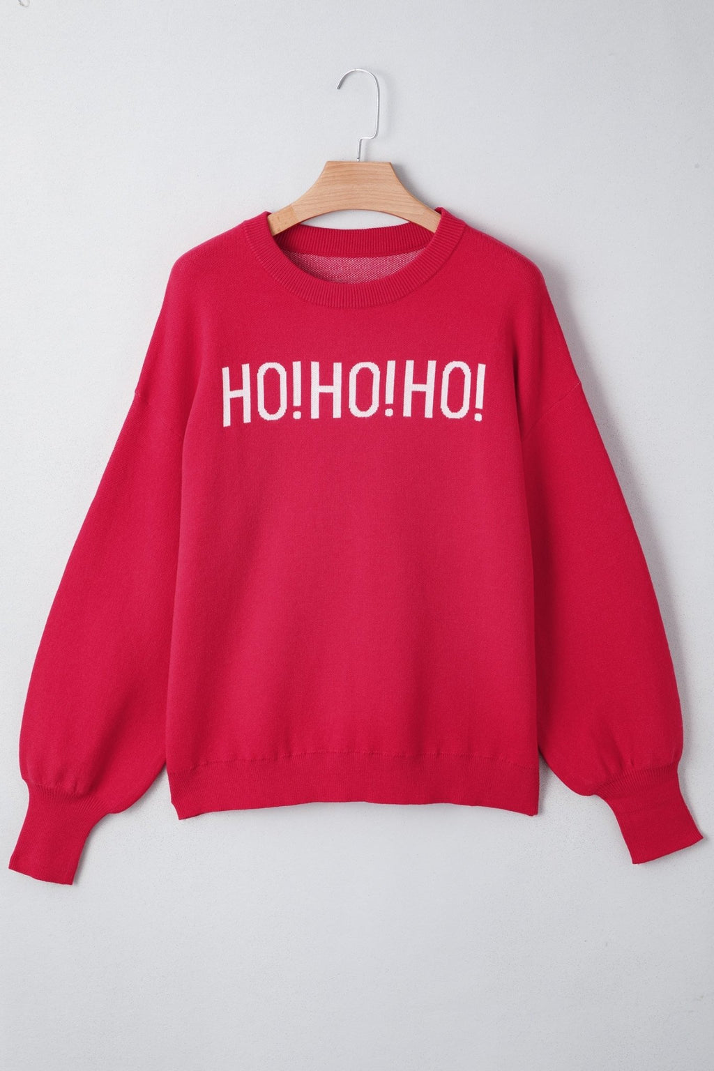 Fiery Red HO HO HO MERRY CHRISTMAS Drop Shoulder Loose Sweater - The LW Shop